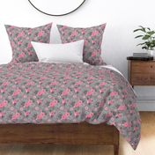 Vintage Antique Floral Flowers Pink on Grey