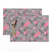 Vintage Antique Floral Flowers Pink on Grey