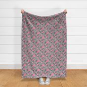 Vintage Antique Floral Flowers Pink on Grey