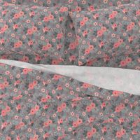 Vintage Antique Floral Flowers Peach on Grey