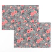 Vintage Antique Floral Flowers Peach on Grey