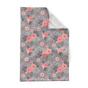 Vintage Antique Floral Flowers Peach on Grey