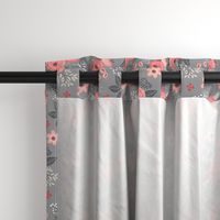 Vintage Antique Floral Flowers Peach on Grey