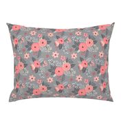 Vintage Antique Floral Flowers Peach on Grey