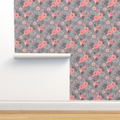 Vintage Antique Floral Flowers Peach on Grey