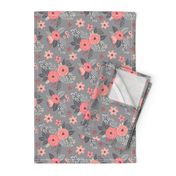 Vintage Antique Floral Flowers Peach on Grey