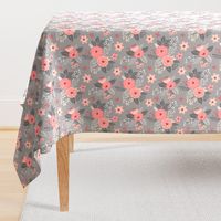 Vintage Antique Floral Flowers Peach on Grey