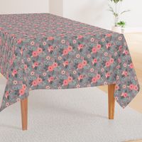 Vintage Antique Floral Flowers Peach on Grey