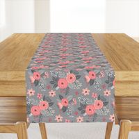 Vintage Antique Floral Flowers Peach on Grey