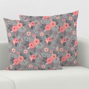 Vintage Antique Floral Flowers Peach on Grey