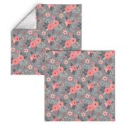 Vintage Antique Floral Flowers Peach on Grey