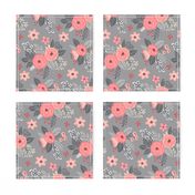 Vintage Antique Floral Flowers Peach on Grey