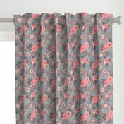 Vintage Antique Floral Flowers Peach on Grey