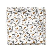 Small Trotting Australian Shepherds and paw prints - white