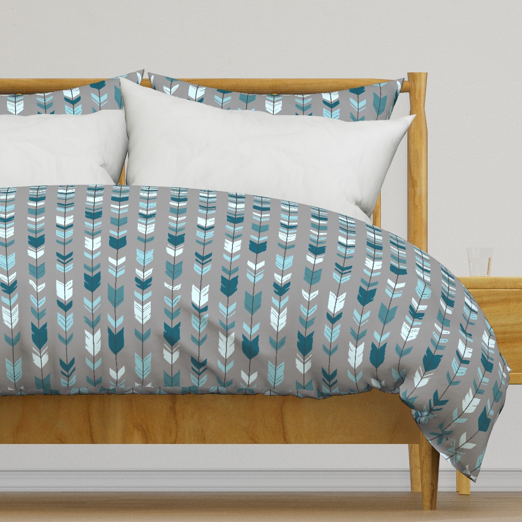 Arrow Feather- Teal/Blue/Grey- Winslow- Baby boy Woodland Nursery