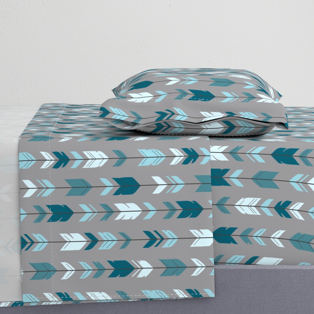 Arrow Feather- Teal/Blue/Grey- Winslow- Baby boy Woodland Nursery