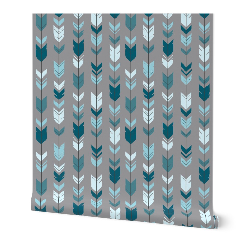 Arrow Feather- Teal/Blue/Grey- Winslow- Baby boy Woodland Nursery