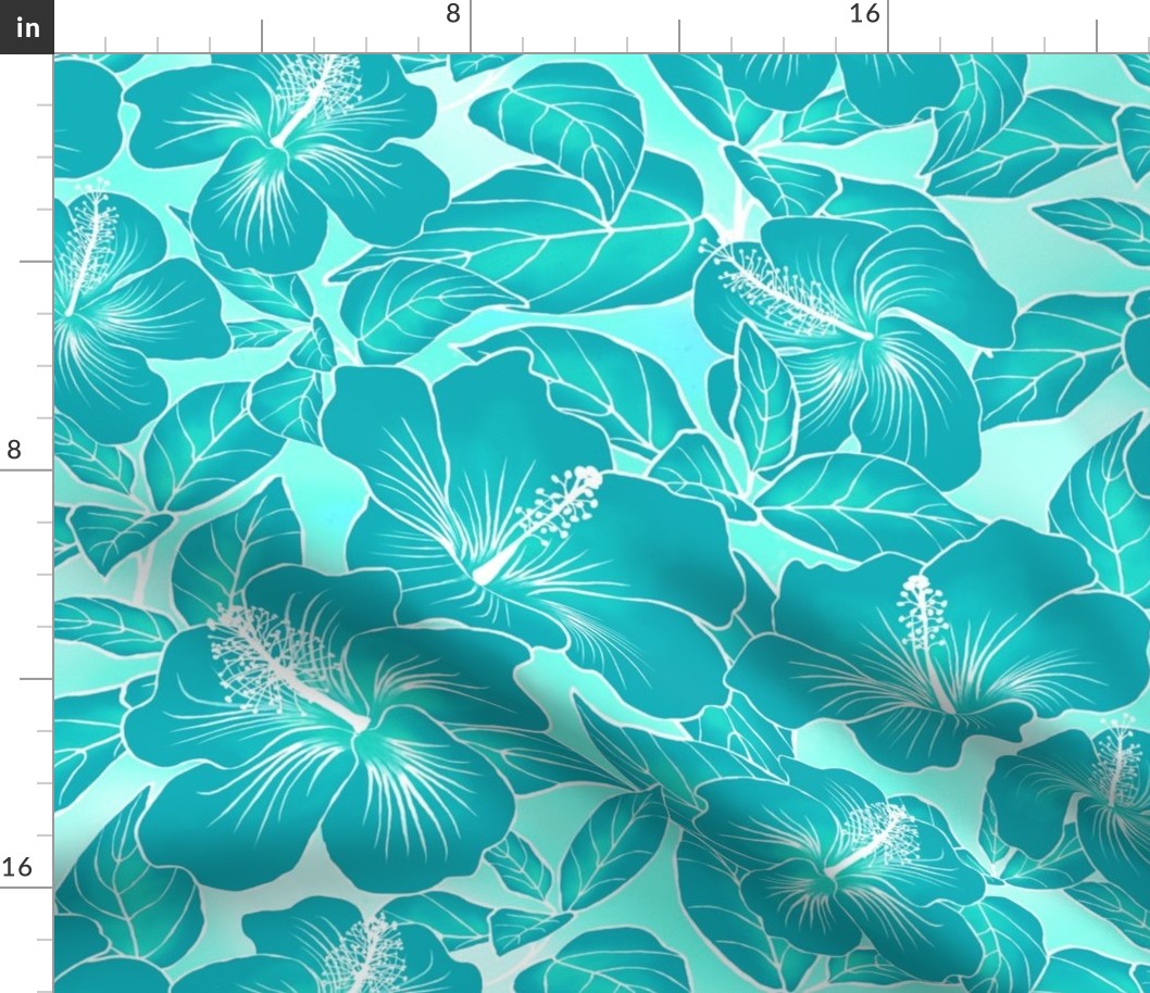 Hibiscus Batik Teal on Tie Dye 200L