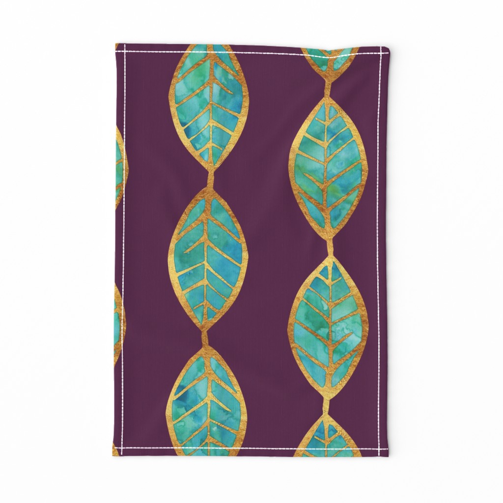 Aqua Gold Foil Leaves on Rich Purple