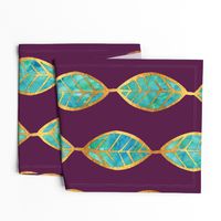 Aqua Gold Foil Leaves on Rich Purple