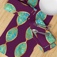 Aqua Gold Foil Leaves on Rich Purple