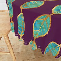 Aqua Gold Foil Leaves on Rich Purple