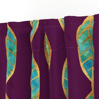 Aqua Gold Foil Leaves on Rich Purple