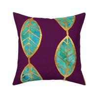 Aqua Gold Foil Leaves on Rich Purple