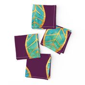 Aqua Gold Foil Leaves on Rich Purple