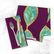 Aqua Gold Foil Leaves on Rich Purple