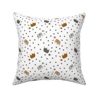 Tiny trotting Australian Shepherds and paw prints - white