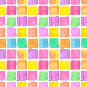 Watercolor Rainbow Squares Water Color Painting Pattern