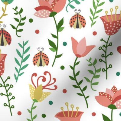 Floral pattern with ladybugs