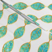 Aqua Gold Foil Leaves on White