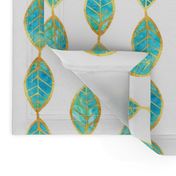 Aqua Gold Foil Leaves on White