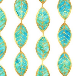 Aqua Gold Foil Leaves on White