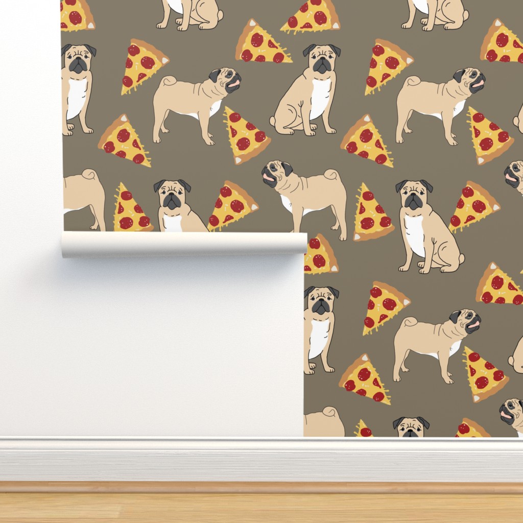 pug pugs pizza pepperoni pizza dog print Wallpaper | Spoonflower