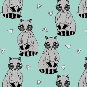 raccoon // raccoons mint nursery baby kids cute woodland forest animal 