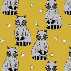 raccoon // raccoons sweet little woodland creature animal forest stripes kids mustard nursery