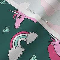unicorn // unicorns rainbow clouds sweet little girls pink and green jewel gem