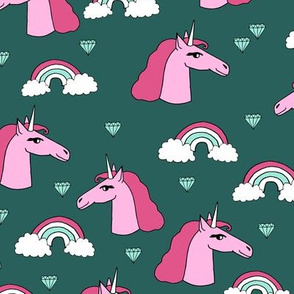 unicorn // unicorns rainbow clouds sweet little girls pink and green jewel gem