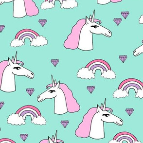 unicorn // unicorns pink mint sweet little girls rainbow hearts jewels gems 