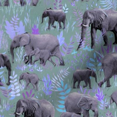 Sweet Elephants in Soft Purple and Grey