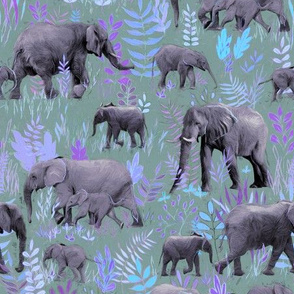 Sweet Elephants in Soft Purple and Grey