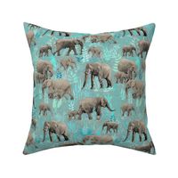 Sweet Elephants in Soft Teal