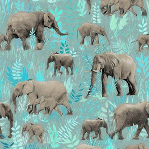 Sweet Elephants in Soft Teal