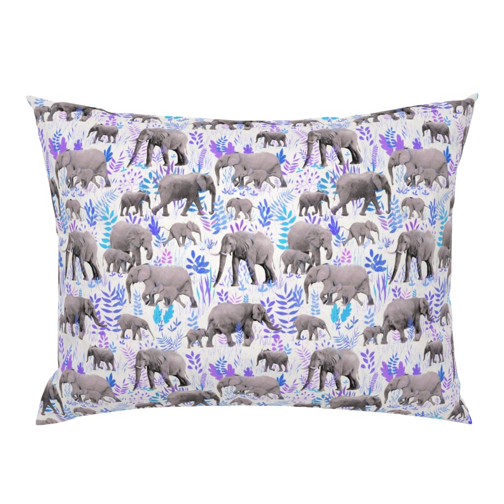 Sweet Elephants in Grey, Purple and Blue on Cream