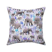 Sweet Elephants in Grey, Purple and Blue on Cream