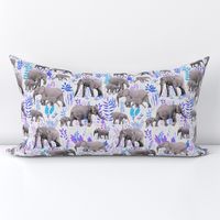 Sweet Elephants in Grey, Purple and Blue on Cream