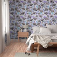 Sweet Elephants in Grey, Purple and Blue on Cream